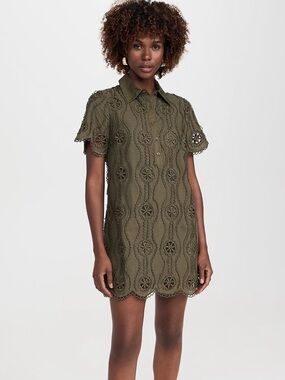 english factory long sleeve bow tie mini shirt dress English Factory